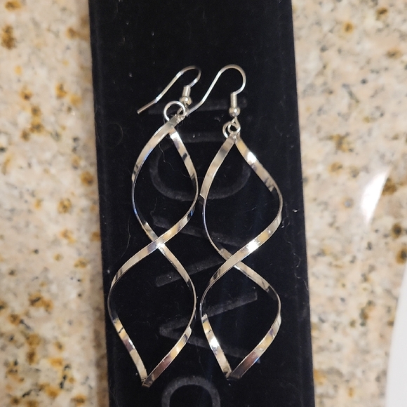 Sterling Silver Teardrop Dangle Earrings with Twisted Design - Picture 3 of 4